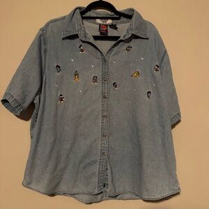 VINTAGE DISNEY Mickey Unlimited Disney Embroidered Denim Button-Down Shirt